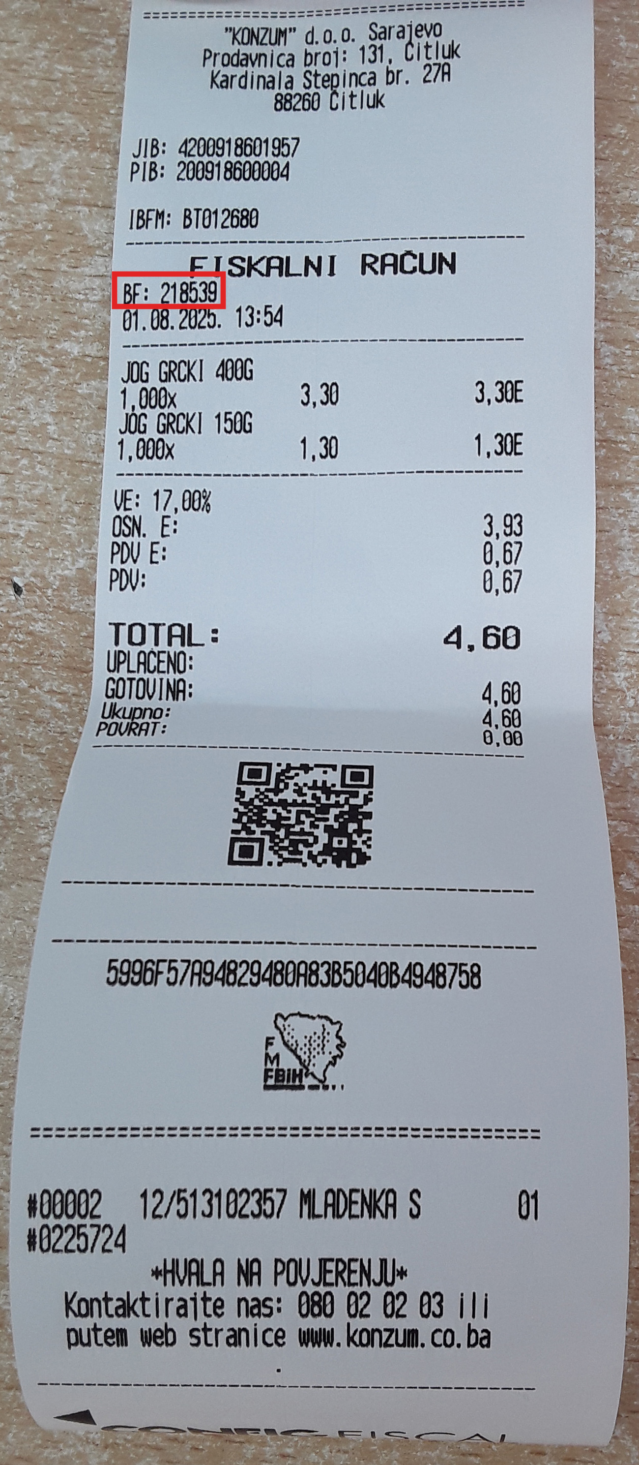 Primjer računa FBiH